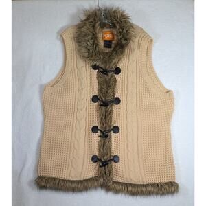 Sporto Wmns 1X vest cable knit fake fur Bust 50" CB 30" Dry Clean.Toggles